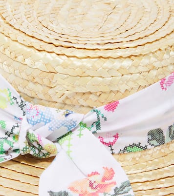 Floral cotton-trimmed straw sun hat | Patachou