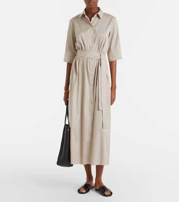 Cognac cotton-blend midi dress | Max Mara