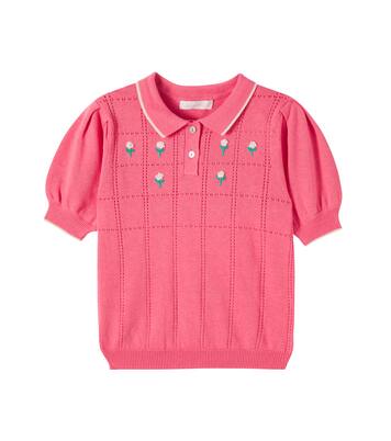 Floral-appliqué embroidered polo sweater | C'era Una Volta
