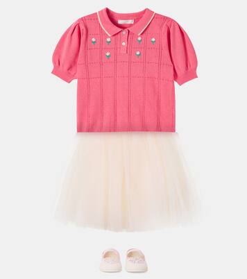 Floral-appliqué embroidered polo sweater | C'era Una Volta