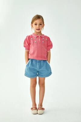 Floral-appliqué embroidered polo sweater | C'era Una Volta