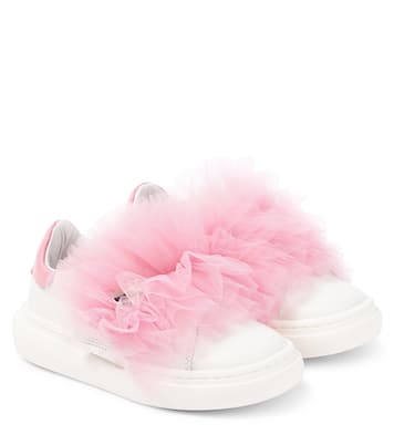 Appliqué leather and tulle sneakers | Monnalisa