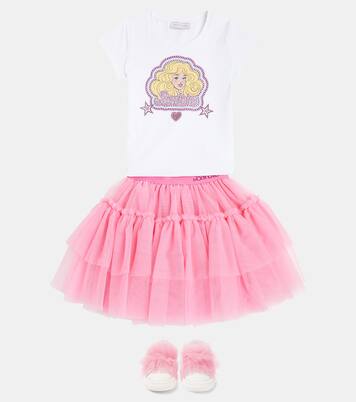 Appliqué leather and tulle sneakers | Monnalisa