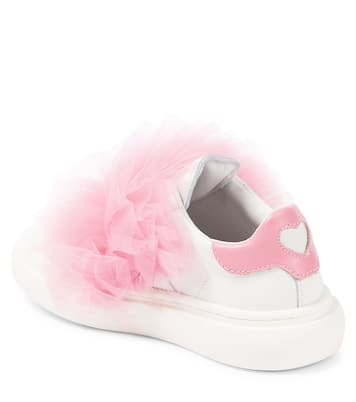 Appliqué leather and tulle sneakers | Monnalisa