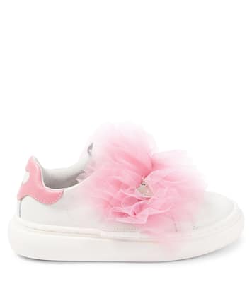 Appliqué leather and tulle sneakers | Monnalisa