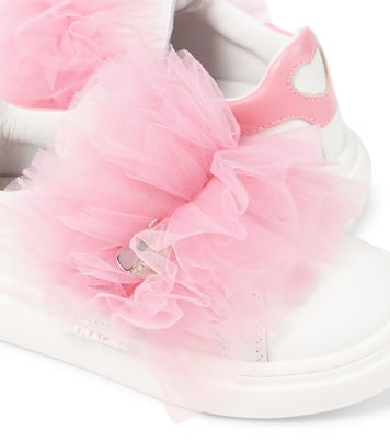 Appliqué leather and tulle sneakers | Monnalisa