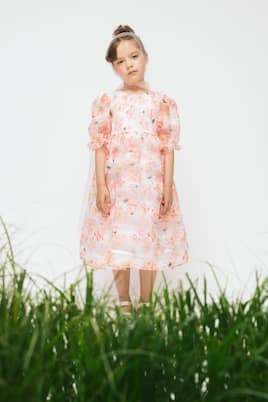 Puff-sleeve floral chiffon dress | Paade Mode