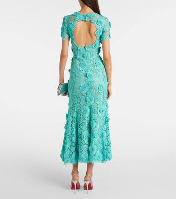 Robe midi en dentelle à fleurs | Oscar de la Renta
