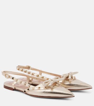Rockstud metallic leather slingback flats | Valentino Garavani