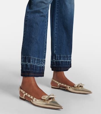 Rockstud metallic leather slingback flats | Valentino Garavani