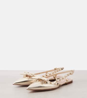 Rockstud metallic leather slingback flats | Valentino Garavani