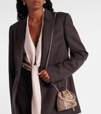 Bon Bon Micro embellished satin bucket bag | Jimmy Choo