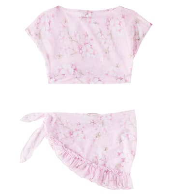 Floral mesh top and beach cover-up set | Monnalisa