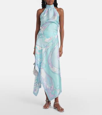 Gonna lunga Orchidee in twill di seta asimmetrica | Pucci