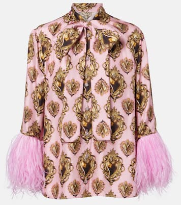 Bedruckte Schluppenbluse aus Seide mit Federn | Dolce&Gabbana