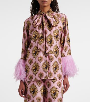 Bedruckte Schluppenbluse aus Seide mit Federn | Dolce&Gabbana