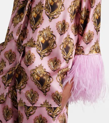 Bedruckte Schluppenbluse aus Seide mit Federn | Dolce&Gabbana