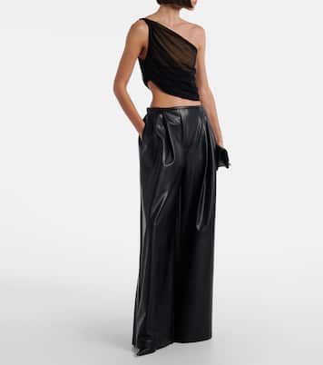 Asymmetric draped sheer mesh top | Norma Kamali