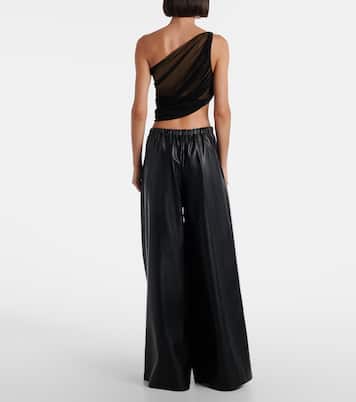 Asymmetric draped sheer mesh top | Norma Kamali