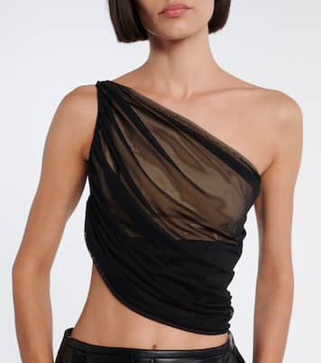 Asymmetric draped sheer mesh top | Norma Kamali
