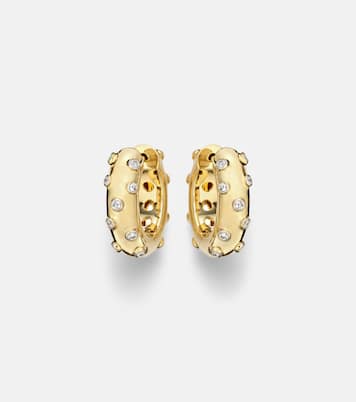 Orecchini a cerchio Plumetis in oro 9kt con diamanti | Yvonne Léon