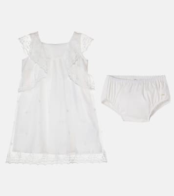 Baby Set aus Kleid, Höschen und Mütze aus Baumwolle | Chloé Kids