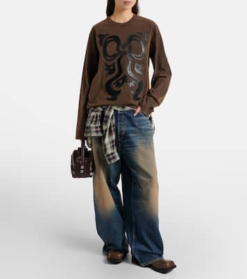 Longsleeve Edden aus Baumwoll-Jersey mit Leder | Acne Studios