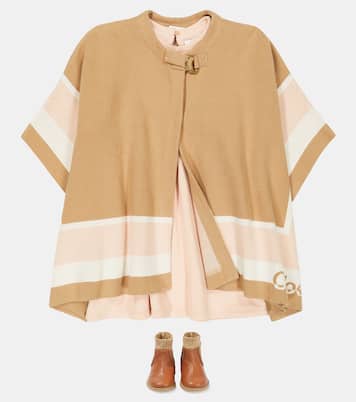 Logo colorblocked cotton and wool cape | Chloé Kids
