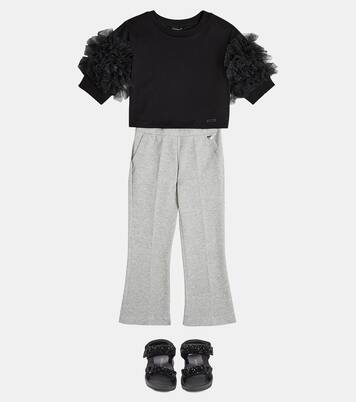 Tulle-trimmed cotton jersey T-shirt | Monnalisa