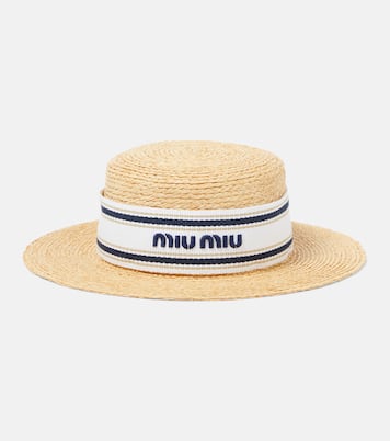 Logo raffia boater hat | Miu Miu