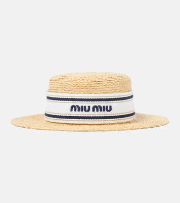 Logo raffia boater hat | Miu Miu
