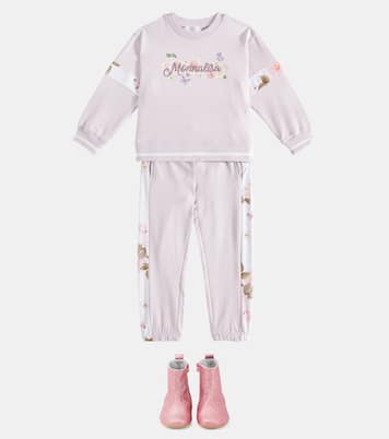 Floral cotton-blend jersey sweatpants | Monnalisa