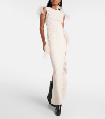 Essica feather-trimmed cotton-blend maxi dress | Acne Studios