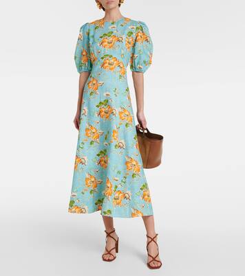 Robe midi imprimée en lin | Alémais