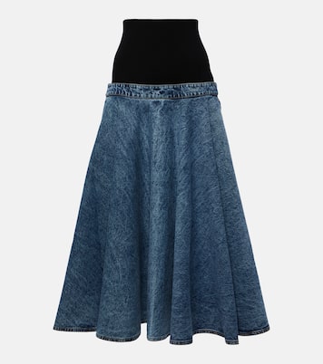 Denim and cotton jersey midi skirt | Alaïa