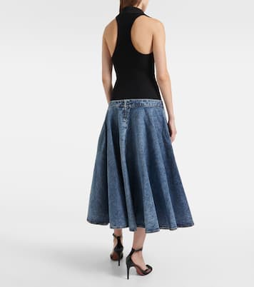 Denim and cotton jersey midi skirt | Alaïa