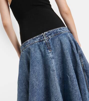 Denim and cotton jersey midi skirt | Alaïa