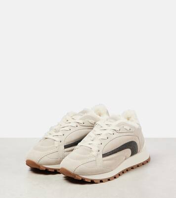 Zapatillas de ante con borrego y cuentas Monili | Brunello Cucinelli