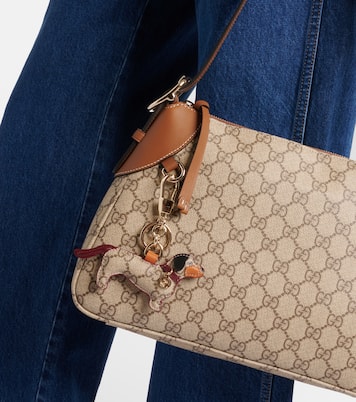 GG Canvas leather-trimmed keychain | Gucci