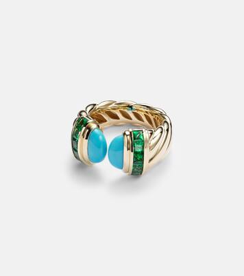 Sculpted Cable 18kt gold ring with turquoise | David Yurman