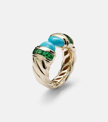 Sculpted Cable 18kt gold ring with turquoise | David Yurman