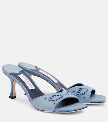Skye 70 embroidered denim mules | Jimmy Choo