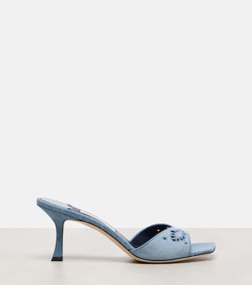 Skye 70 embroidered denim mules | Jimmy Choo