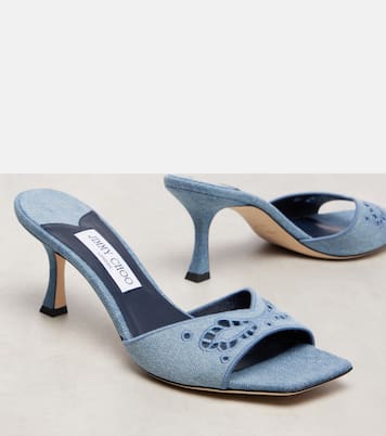 Skye 70 embroidered denim mules | Jimmy Choo
