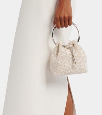 Bon Bon Small embellished lace bucket bag | Jimmy Choo