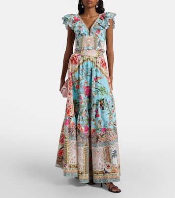 Embellished floral cotton poplin maxi skirt | Camilla