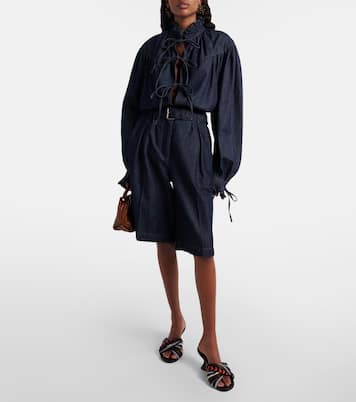 Pleated denim shorts | Dries Van Noten