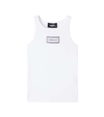 Logo ribbed-knit cotton-blend tank top | Versace Kids