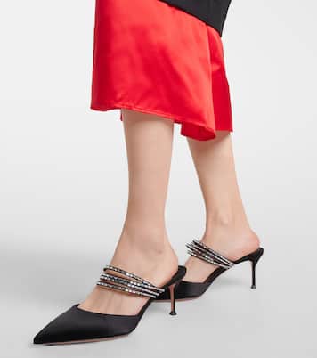 Luce 65 embellished satin mules | Aquazzura