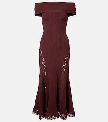 Lace-trimmed off-shoulder midi dress | Self-Portrait